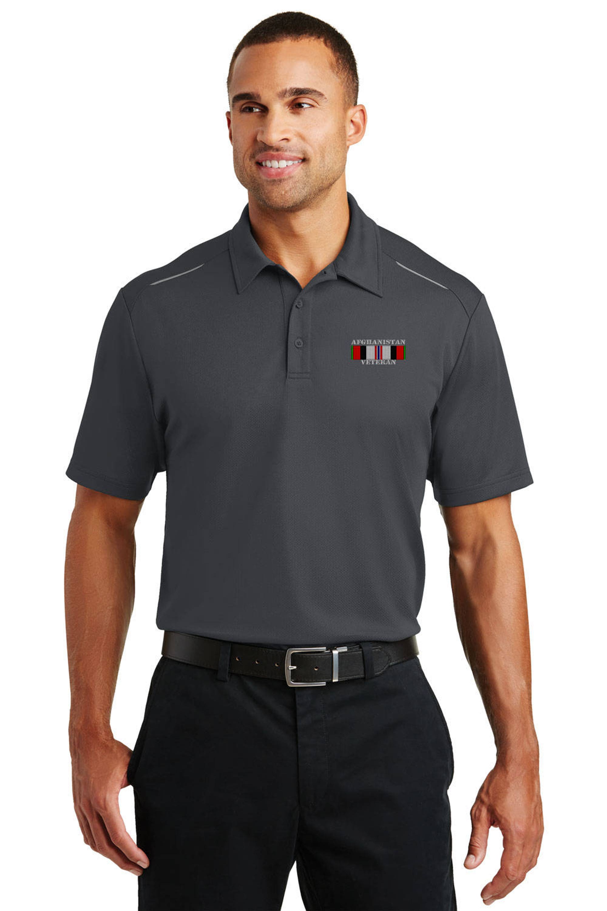 Discover Afghanistan Veteran Embroidered Ribbon Performance Golf Polo
