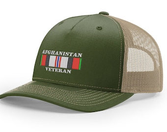 Afghanistan War Veteran Baseball Cap - Black Hat With Embroidered 3D 782A Ribbon Design