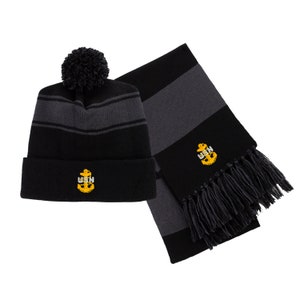 Navy E7 Chief Petty Officer Rank Embroidered Scarf & Pom Beanie Set