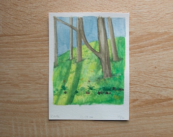 July 26th: Tall Shadows of Golden Gate Park (watercolor, 4.5x6in)