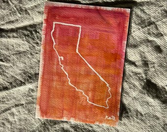 カリフォルニア織りの夕日（水彩画、5 x 7インチ）