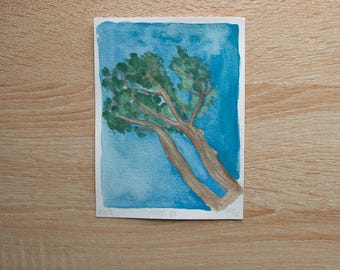 July 30th: Twin Eucalyptus Trees (watercolor, 4.5x6in)