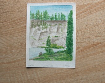 July 20th: Jennie Lake and the Big Wall (watercolor, 4.5x6in)