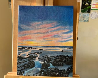 Monterey Sunset in Winter - landscape painting, oil on canvas board 11x14 in