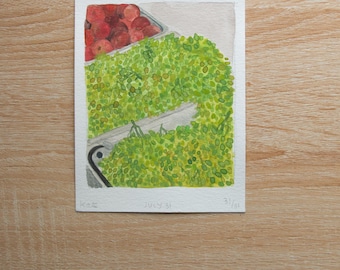 July 31st: Grapes and Pomegranates at the Farmers Market (watercolor, 4.5x6in)