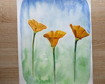 Poppy #1 (watercolor and colored pencil, 11 x 14 in)