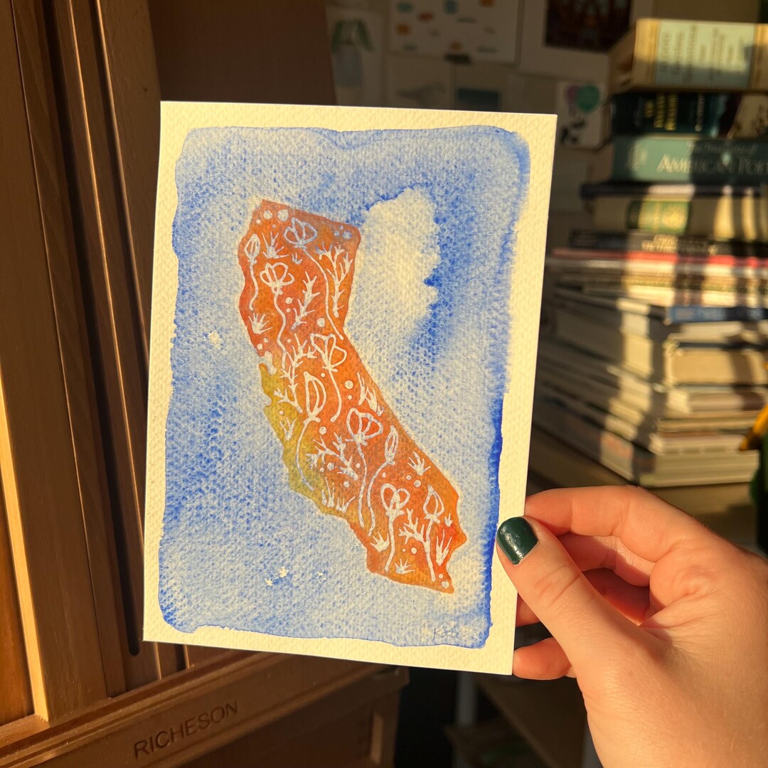 カリフォルニア スーパー ブルーム (水彩と色鉛筆、5 x 7 インチ
