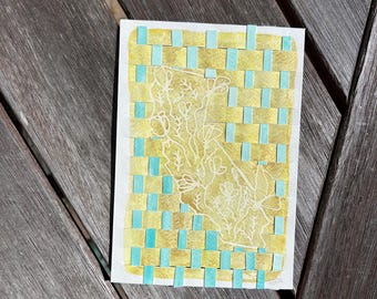 Woven Golden State - watercolor and paper 5 x 7 in