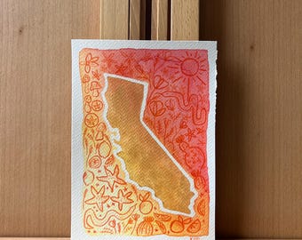 カリフォルニア ヒート (水彩と色鉛筆、5 x 7 インチ)
