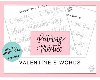 Valentine's Calligraphy Practice Sheets | Modern Lettering (Digital Download)