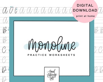 Monoline Lettering for Beginners, Intro to Lettering Practice Sheets, Digital Download Worksheets