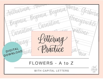 Bounce Brush Lettering Practice Sheets | Flower Words A-Z (Digital Download)