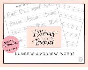 Calligraphy Practice Sheets, Numbers, Address Words (Digital Download)