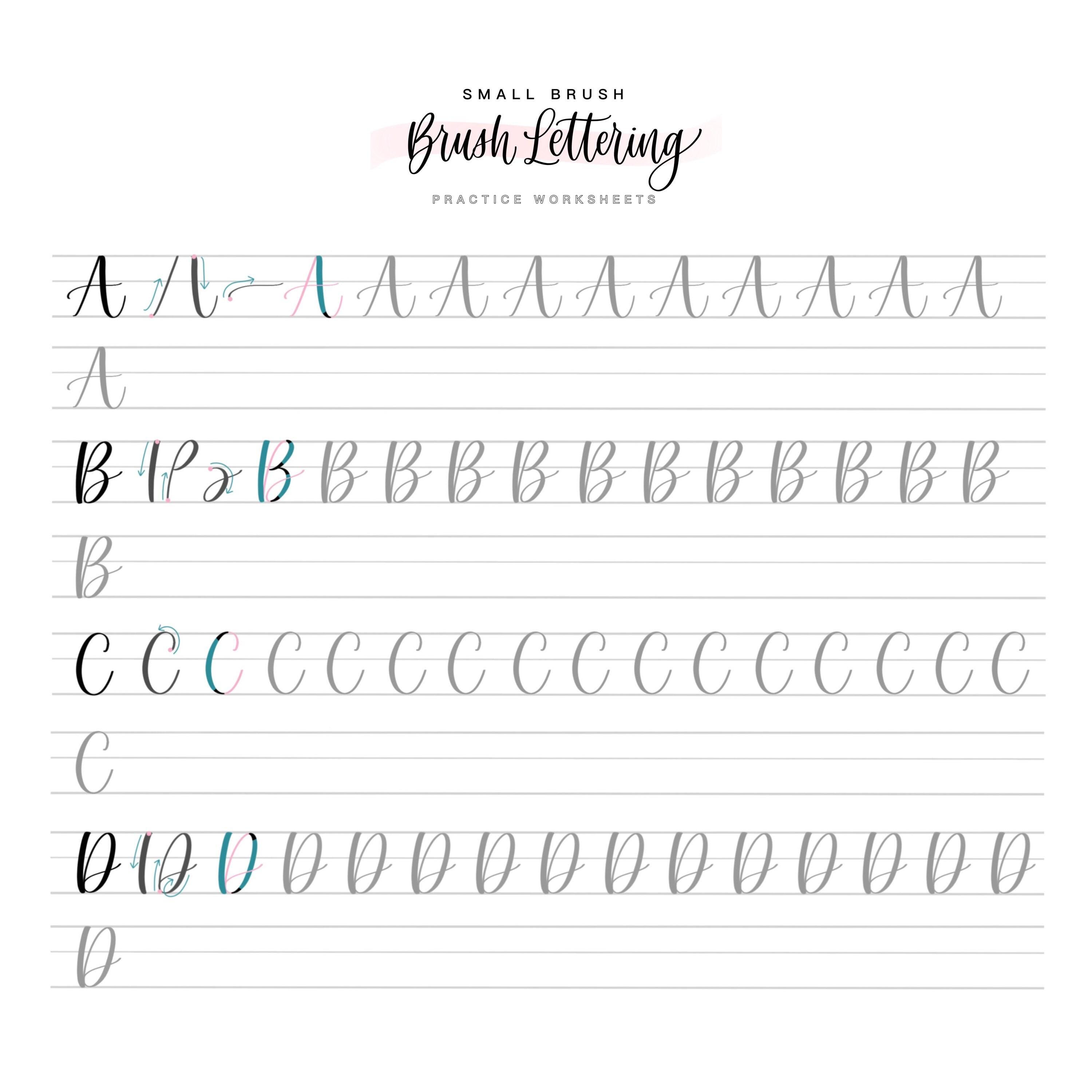 Small Brush Pen Lettering Worksheets | Beginner Calligraphy Printable ...