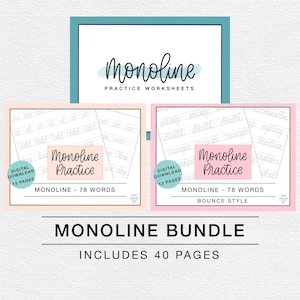 Monoline Lettering Bundle for Beginners, Intro to Lettering Practice Sheets, Digital Download Worksheets