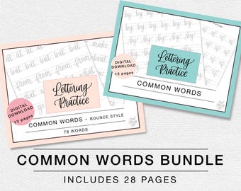 Bounce Lettering Common Words Bundle | Beginner Brush Lettering Practice Sheets | Digital Download