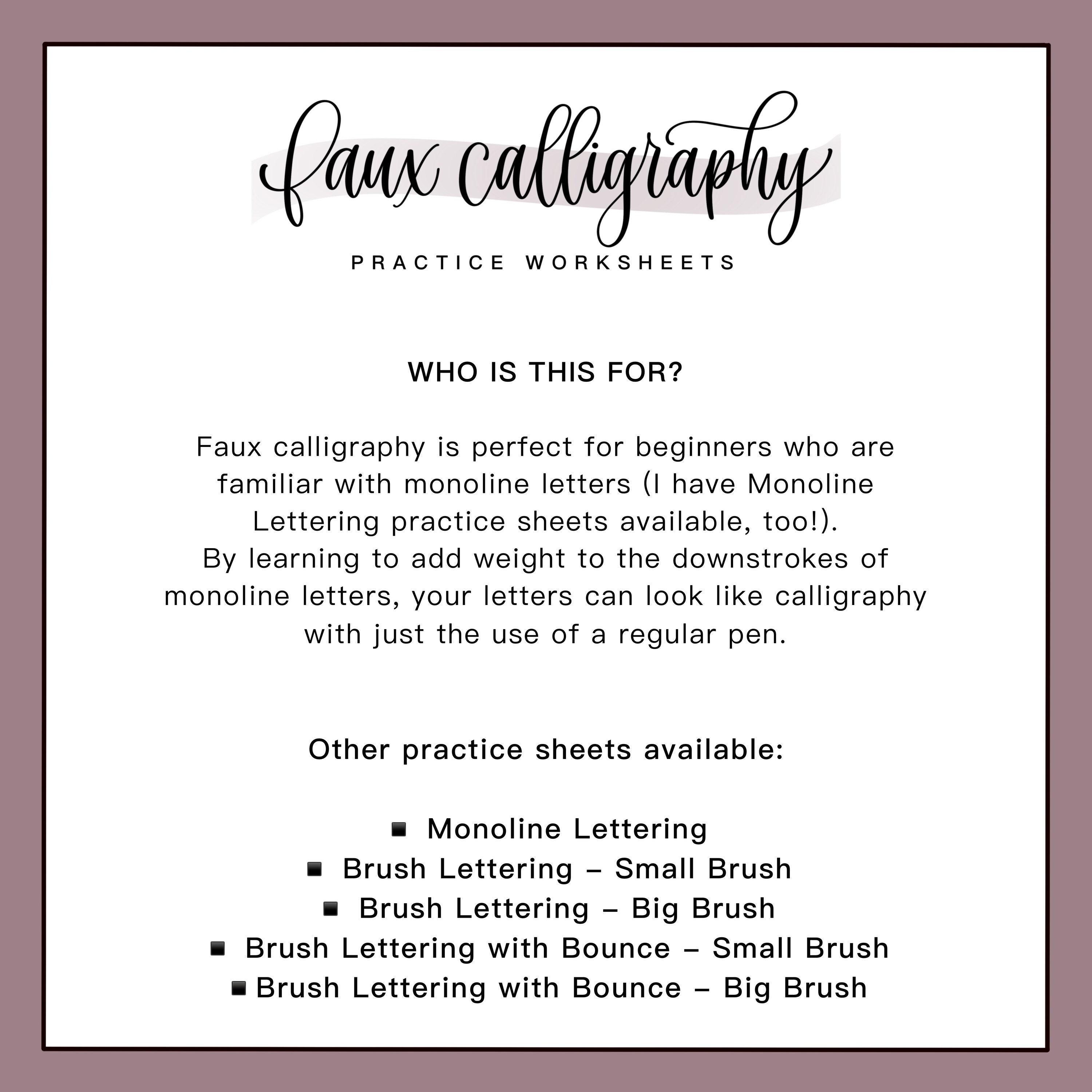 Faux Calligraphy Worksheets for Beginners | Printable Hand Lettering ...