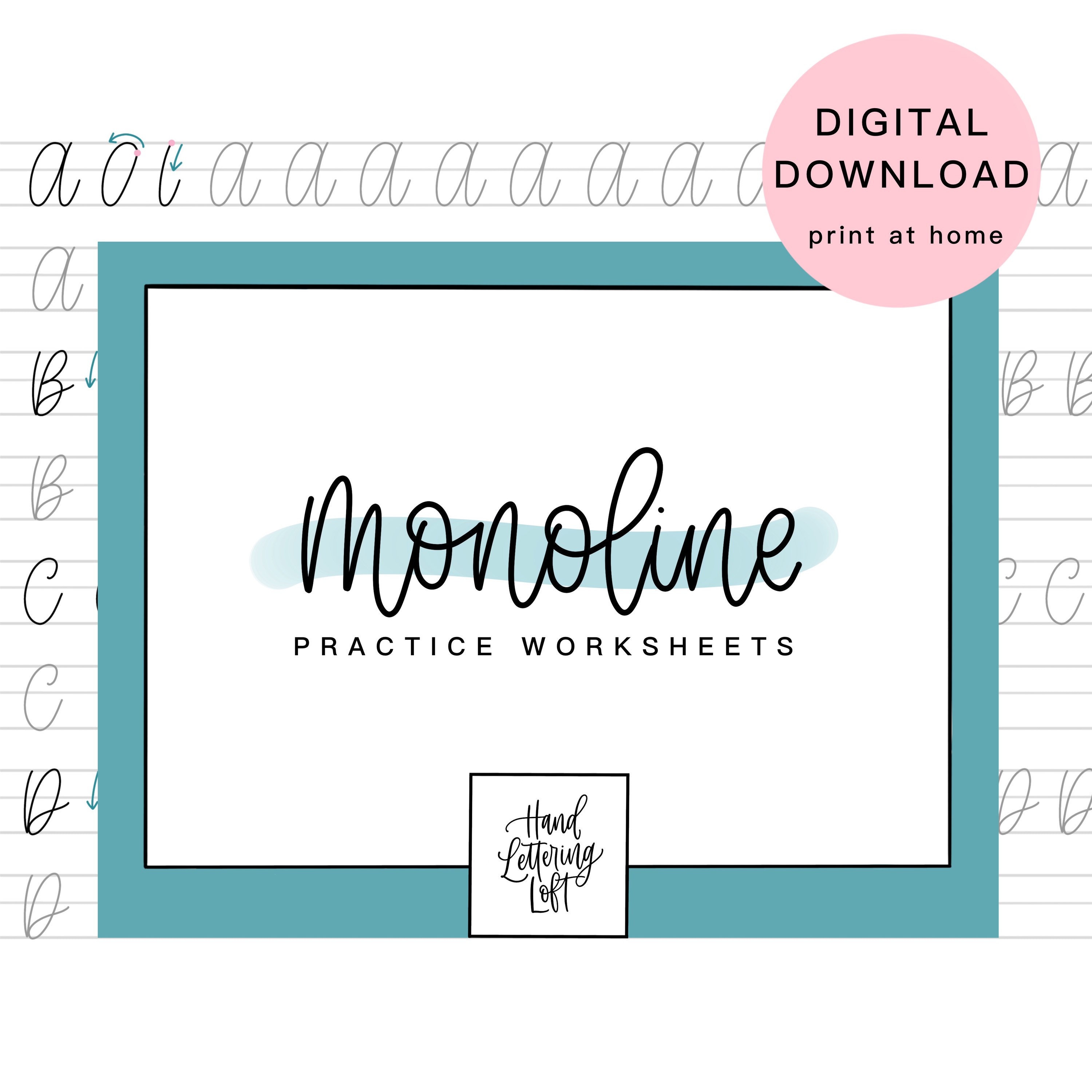 Monoline Lettering for Beginners, Intro to Lettering Practice Sheets, Digital Download Worksheets