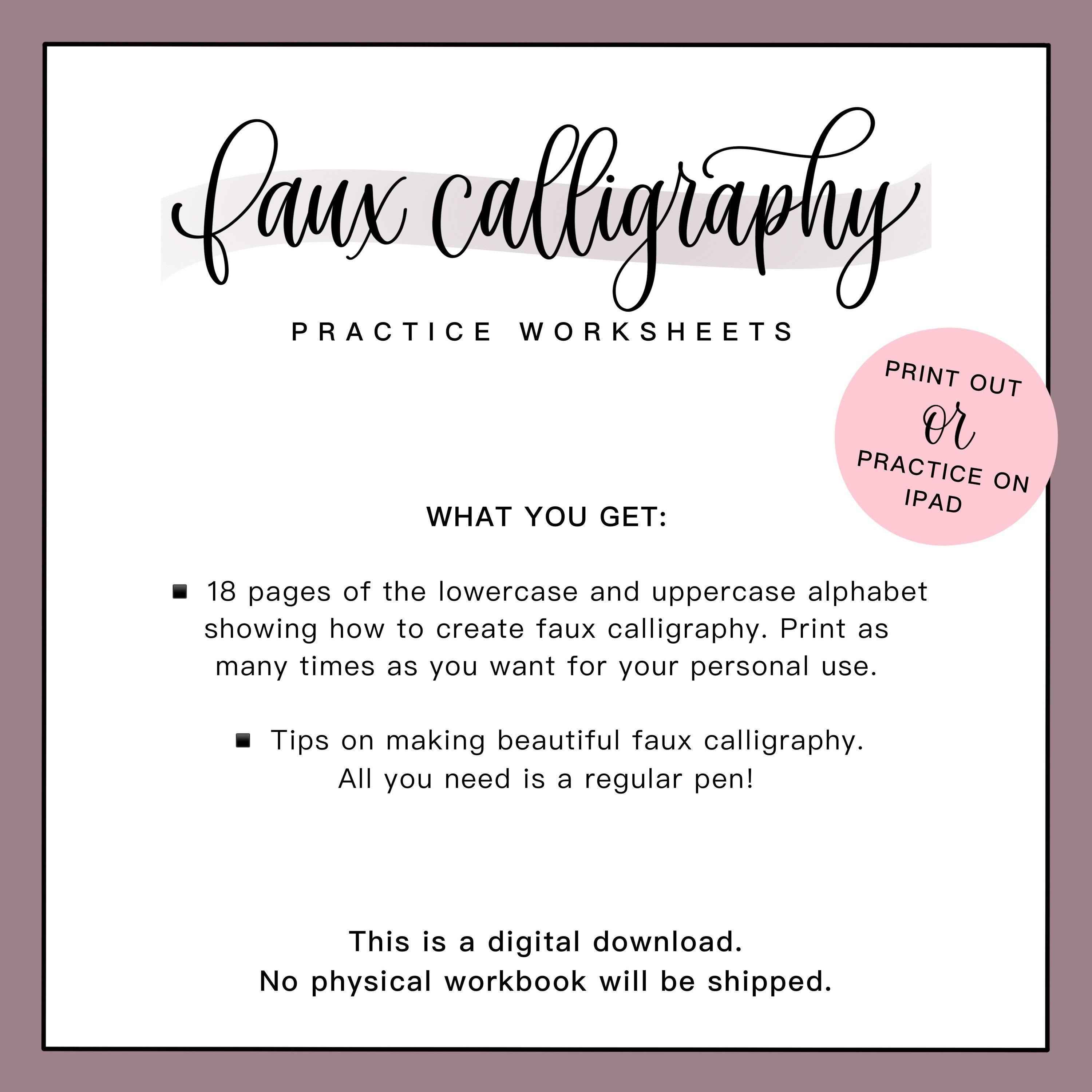 Faux Calligraphy Worksheets for Beginners | Printable Hand Lettering ...