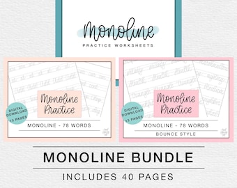 Monoline Lettering Bundle for Beginners | Digital Download Worksheets