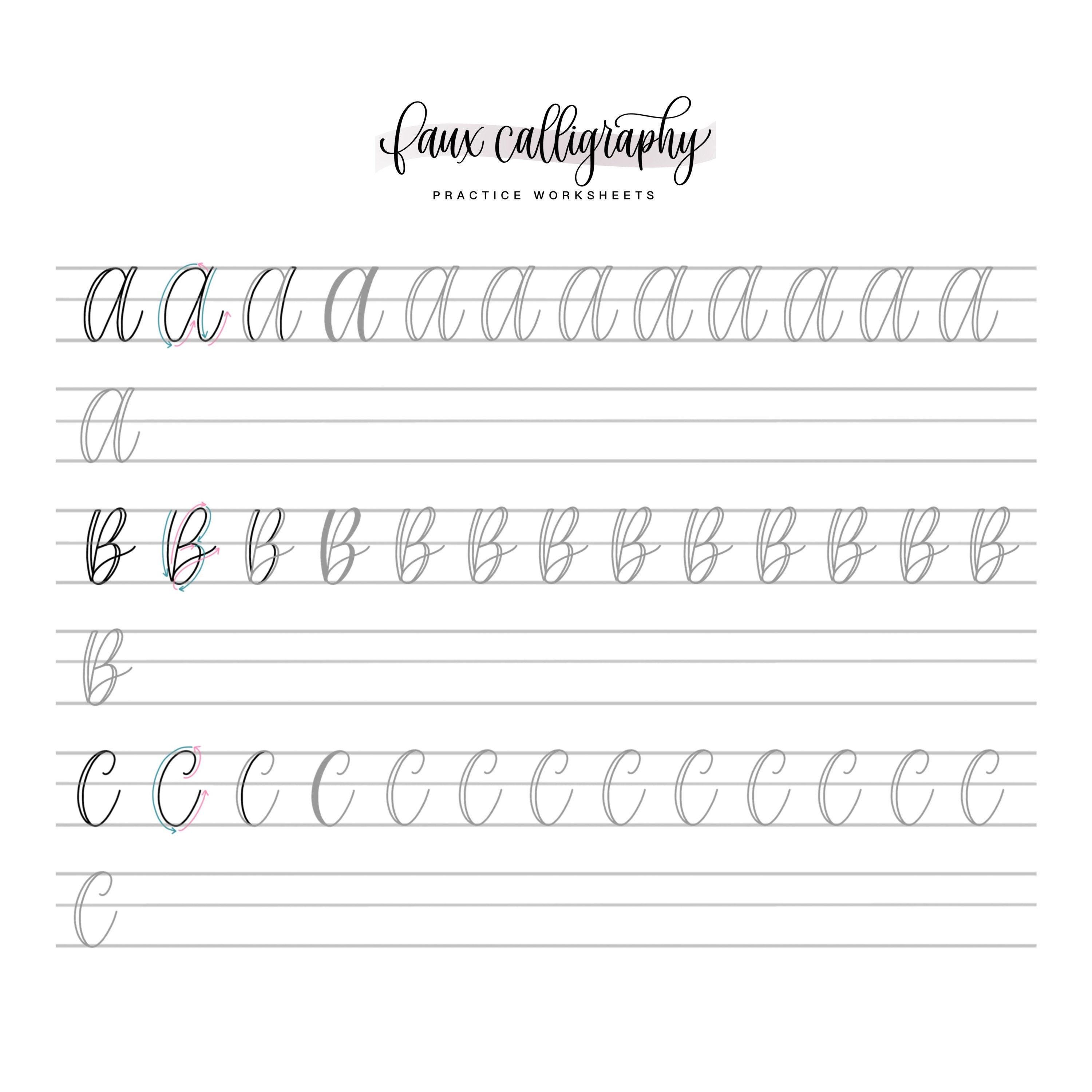 Faux Calligraphy Worksheets for Beginners | Printable Hand Lettering ...