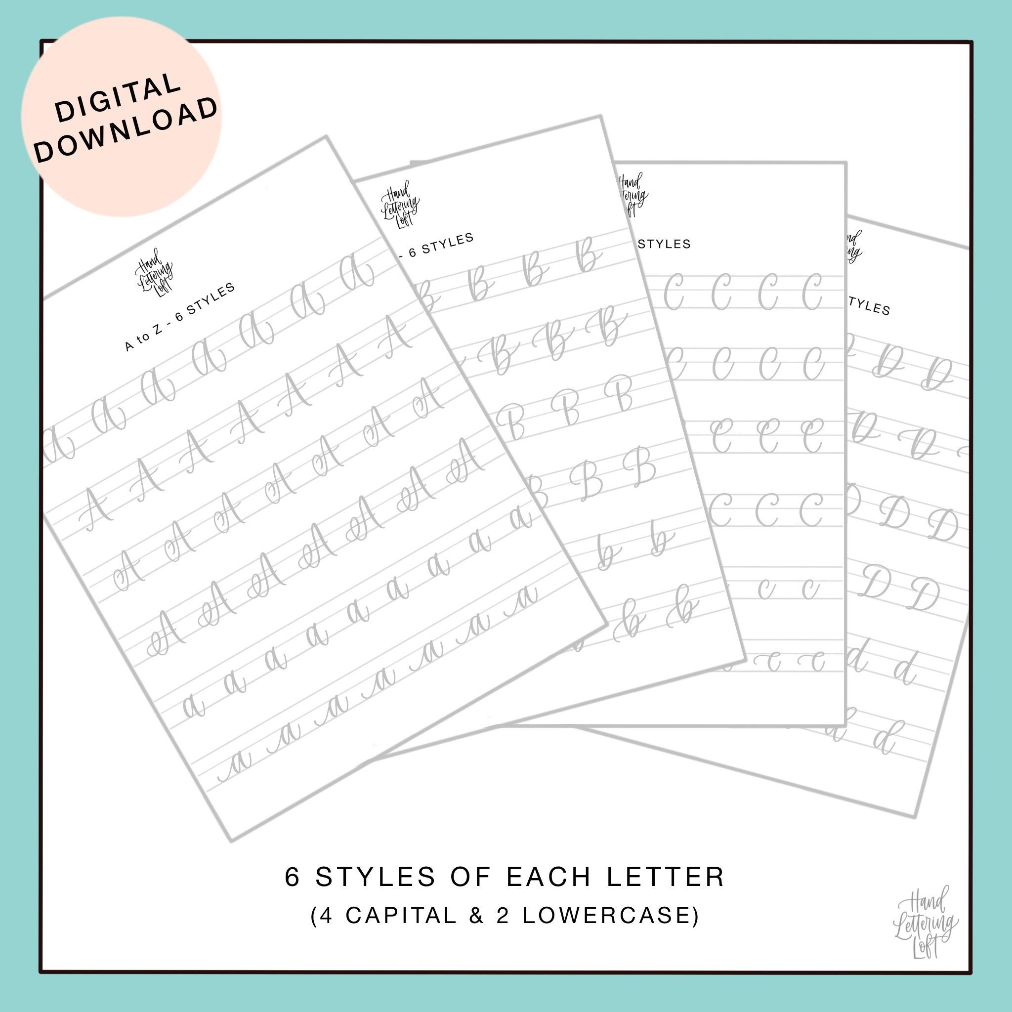 alphabet lettering practice sheets digital download modern etsy