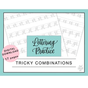 Tricky Lettering Connections Practice Sheets Téléchargement numérique, Bounce Lettering Feuilles de travail imprimables, 45 combinaisons