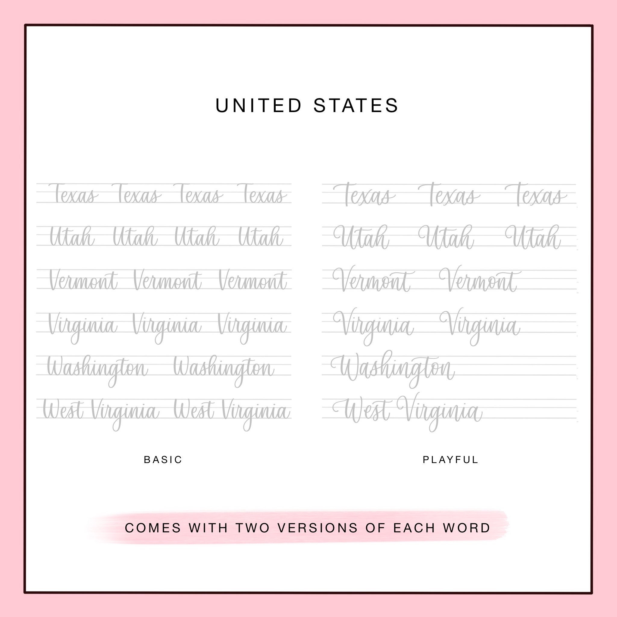US States Lettering Practice Sheets Digital Download Basic - Etsy UK