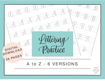 Alphabet Lettering Practice Sheets, Digital Download, Modern Calligraphy Printable Worksheets, Hand Lettering, 6 Styles Alphabet