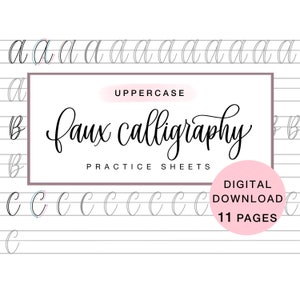 Uppercase Faux Calligraphy for Beginners, Intro to Lettering Practice Sheets, Digital Download Worksheets, Procreate, Printable, Capitals