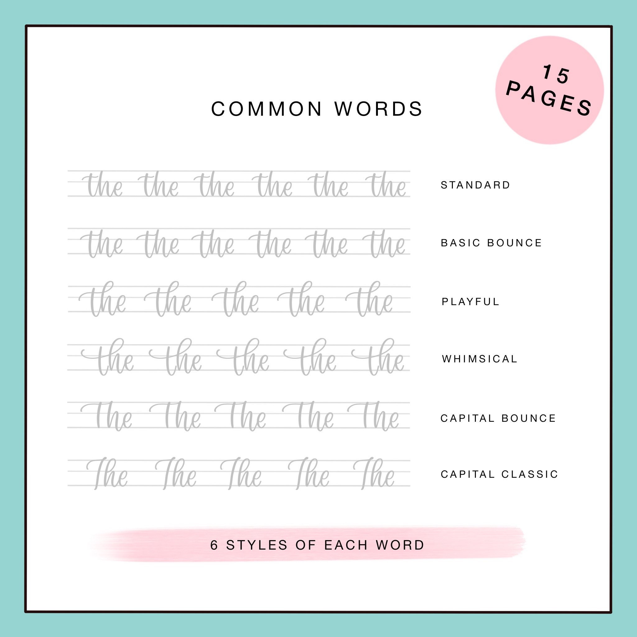 Common Words Lettering Practice Sheets Digital Download Basic - Etsy