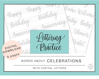 Bounce Lettering Practice Sheets, Celebration Words (Digital Download)