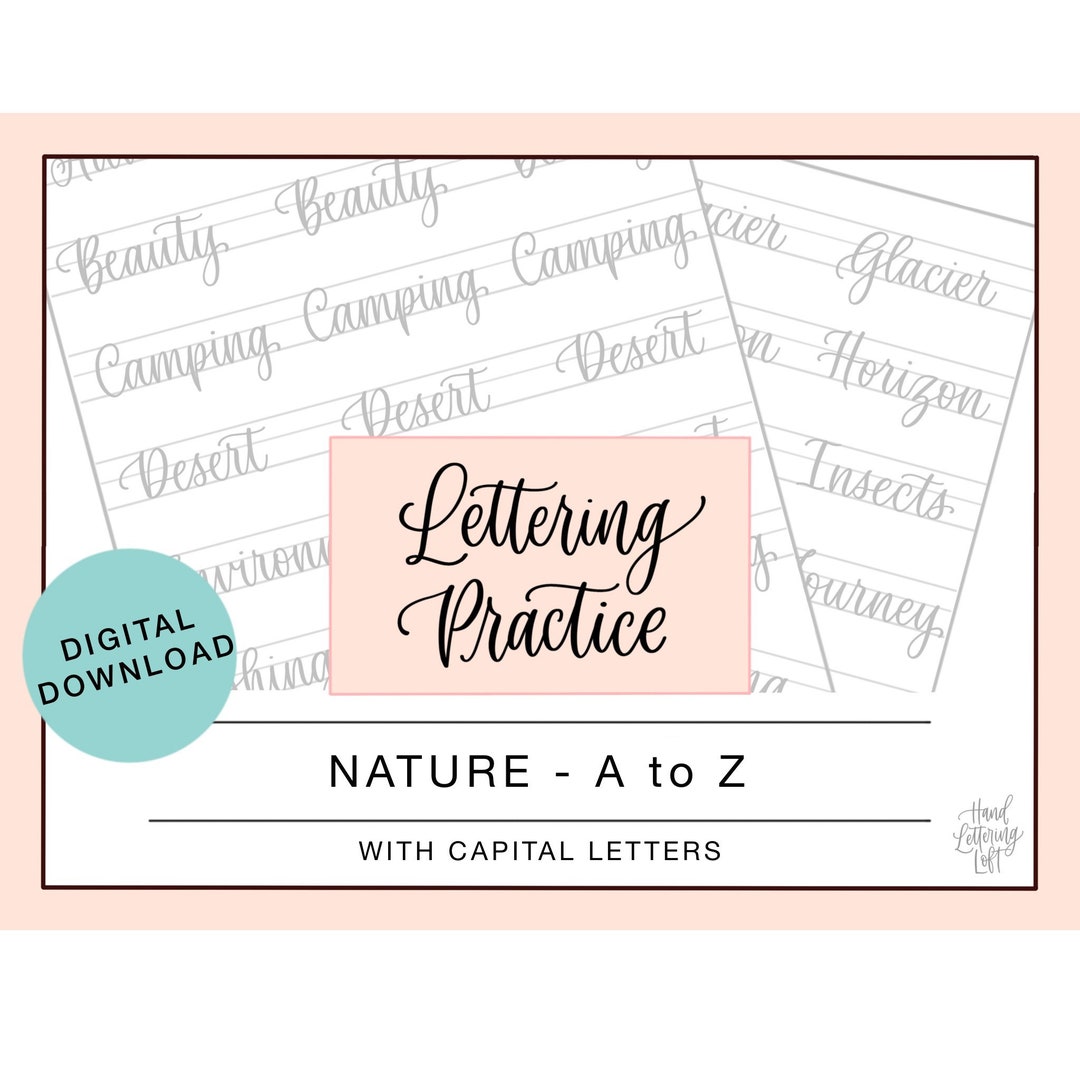 Nature Words Lettering Practice Sheets, Classic Calligraphy (digital ...