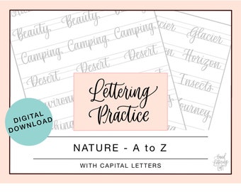 Nature Words Lettering Practice Sheets, Classic Calligraphy (Digital Download)