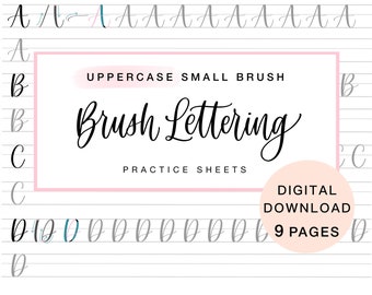 Uppercase Brush Lettering Practice Sheets, Small Brush (Digital Download)
