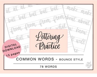 Bounce Lettering Practice Sheets, Common Words (Digital Download)