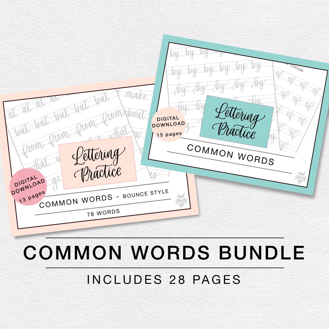 Brush Lettering Practice Sheets, Common Words, Beginner Calligraphy ...