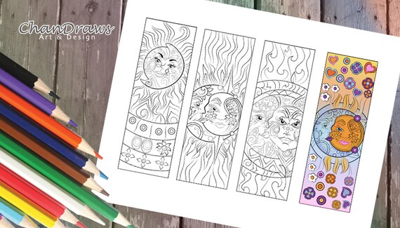 items similar to sun and moon colouring bookmarks instant digital