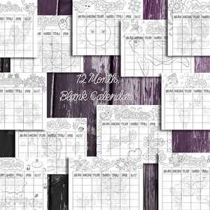 12 Page Printable Blank Calendar-to Colour In Digital - Etsy Canada