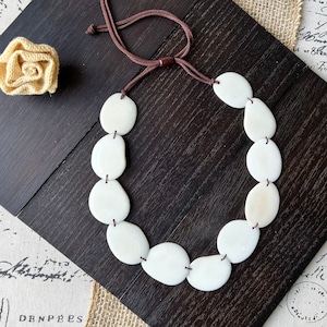 Ivory white simple necklace Tagua jewelry 14 year Anniversary gift for wife Adjustable cord Valentines day gifts Wearable art Spring fashion