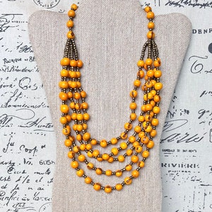 Yellow long necklace Acai jewelry Lightweight statement collar Artisan made in Ecuador Wearable art Fall fashion 2025s Multi layer necklace