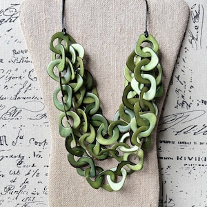 Olive green beaded necklace Tagua jewelry Mothers day gifts for mom Adjustable collar Big bold chunky necklaces Beach fashion trends