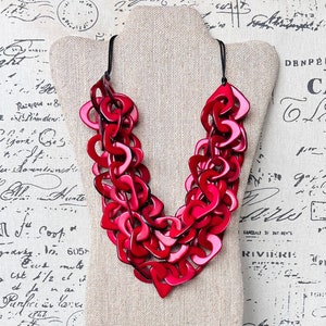 Red statement necklace Tagua  jewelry Chunky funky necklaces Waterfall necklace Wearable art Multi layer necklace Chain link necklace