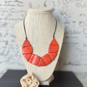 Orange beaded necklace Tagua jewelry Spring fashion trends Autumn style Anniversary present for wife Thanksgiving outfit Gift ideas for mom