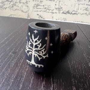 Handcrafted Tagua Nut Smoking Pipe: Tree and Stars Design