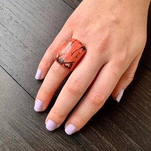 Coral statement Tagua ring Unusual jewelry Cocktail rings for women Spring fashion Big bold chunky Beach trends Oversized huge ring Organic