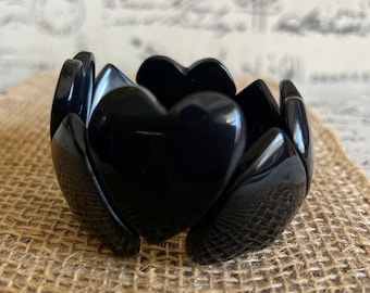 Black heart shaped beads bracelet Valentine's Day gift Tagua jewelry Love bangle Anniversary gifts under 20 Wife's birthday Love jewelry