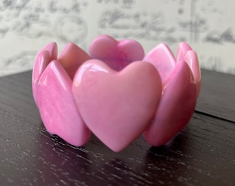 Pink heart shaped beads bracelet Valentine's Day gifts Tagua jewelry Love bangle Anniversary gifts under 20 Wife's birthday Spring fashion