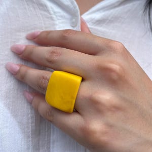 Big yellow ring Unisex oversized rings Tagua jewelry Geometric square ring Wearable art Statement cuff ring Fashion ring thick band Handmade