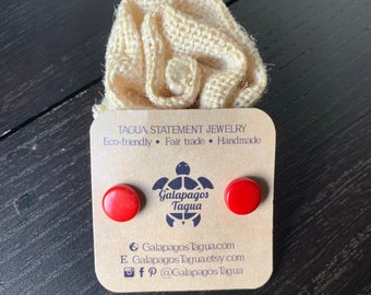 Red Tagua Nut Stud Earrings, Eco Friendly Jewelry